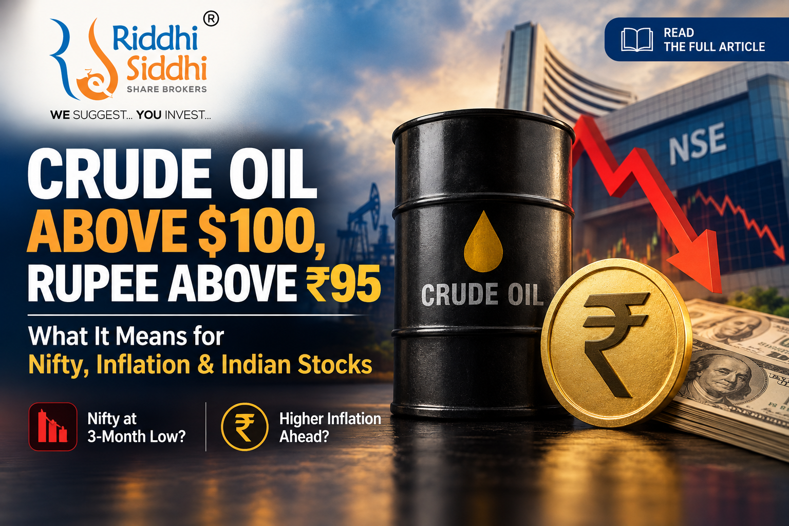 Crude oil above $100 and rupee above ₹95 impact on Nifty, inflation and Indian stocks – Riddhi Siddhi Share Brokers