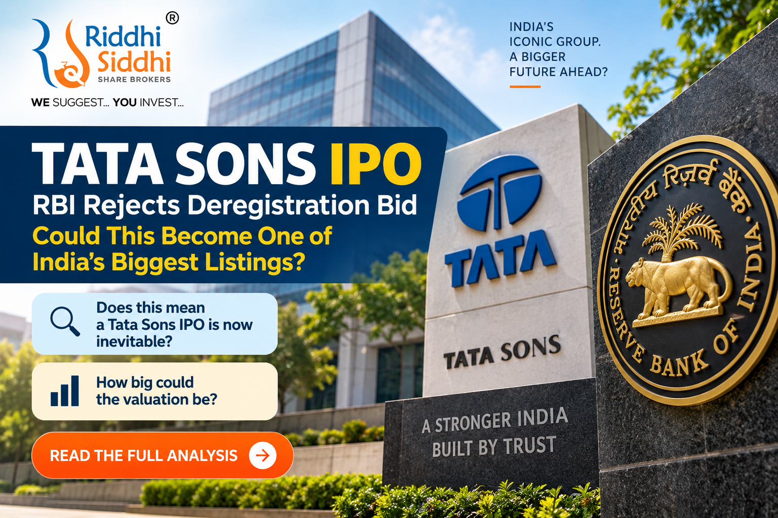 Tata Sons IPO 2026 after RBI rejects CIC deregistration request – Riddhi Siddhi Share Brokers