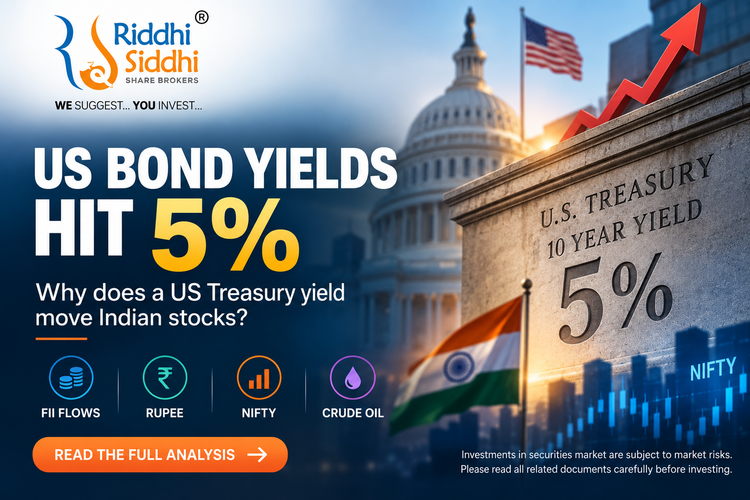 US bond yields hit 5% and their impact on Nifty, FII flows, rupee and the Indian stock market